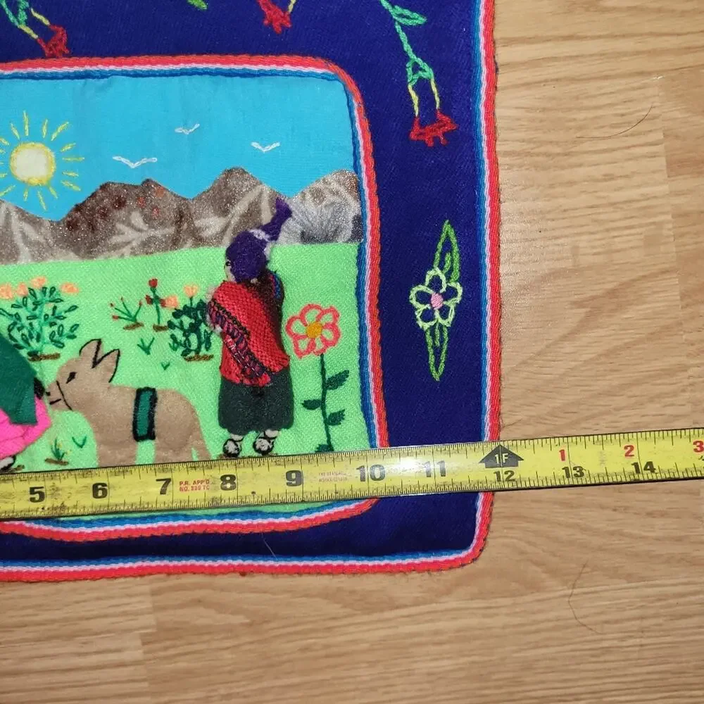 Vintage Arpillera Handmade Bolivia Wall Hanging 3D Folk Art Applique Tapestry